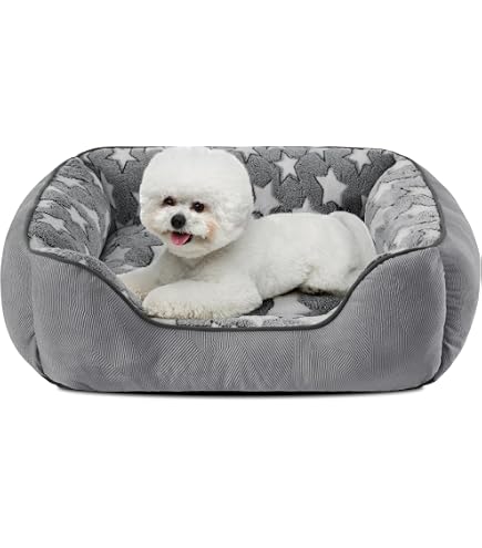 DEBANG HOME Dog Bed For Small Dogs – Plush Rectangular Kennel Bed With Pillow & Non-Slip Bottom, Grey, 19"x16"