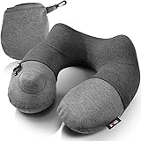 Kmall ネックピロー コットン 飛行機 携帯枕 U型 エアーピロー プレス式膨らませる 収納袋一体型 自宅 バス オフィス