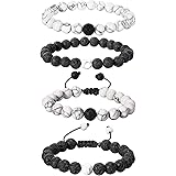 BBTO 4 Pieces Howlite Bracelet Lava Stone Diffuser Bracelet Couples Bracelet Aromatherapy Bracelet Set for Essential Oil