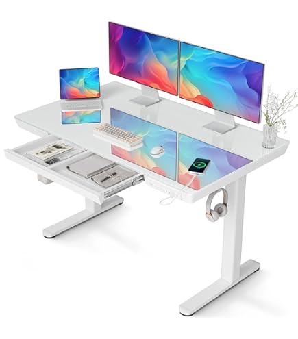 美品　昇降　テーブル デスク　幅100cm 引き出し付き Amazon | Claiks 昇降デスク 幅100cm 引き出し付き デスク 高さ