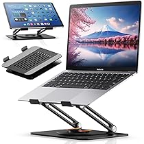 ノートパソコンスタンド 折りたたみ 卓上 角度調整 360度回転 ブラック 高さ、角度、向きを調整できる折りたたみノートパソコンスタンドを8月2