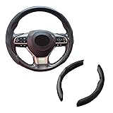 Fesanla マツダに適用 CX-8 CX-3 CX-4 CX-5 CX-60 CX-30 アテンザ アクセラ デミオ対応 ハンドルカバー 車用 ステアリングカバー ナッパレザー 革 通気性 滑り防止 ハンドル 保護カバー 車アクセサリー シンプル 四季汎用 D型 円形 O型 (マツダ36CM、ブラック）