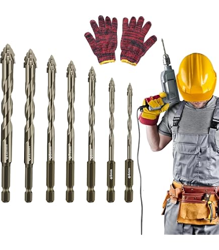 7Pcs Four-Flute Sawtooth Eccentric Drill Bit Set – Tungsten Steel Carbide, Sizes 3-12mm, Hex Shank, For Wood, Marble, Metal, Glass, Ceramic & Tiles