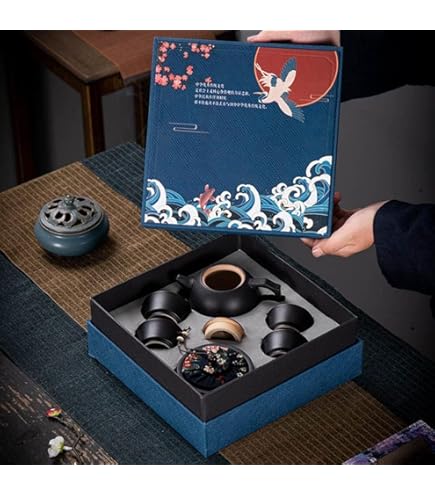 Amazon.co.jp: g26769 九谷焼 茶器セット 急須 湯呑み 9客セット 茶櫃