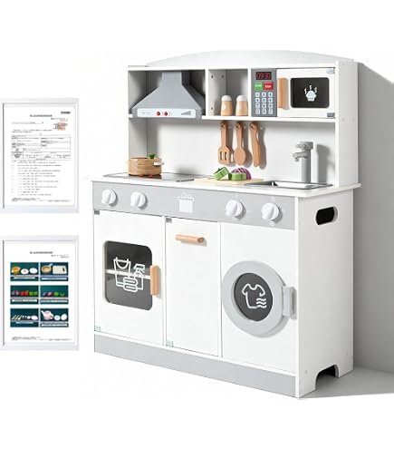 Amazon | COSTWAY おままごとキッチン 木製 キッチン おもちゃ 組立式 