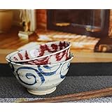 信楽焼 夫婦茶碗 飯椀【水面唐草（青・赤）セット茶碗w909-07_909-08 】ペア 陶器 食器 めし碗 ギフト