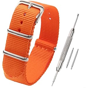 Airself NATOタイプ 時計ベルト 時計バンド ナイロン 替えバンド 替えベルト (交換説明書 交換工具 バネ棒付) (12mm, オレンジ)