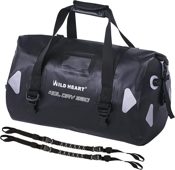 WILD HEART Waterproof Bag Duffel Bag 40L 66L 100L Welded Seam Shoulder Strap Binding Rope Kayaking Camping Boating/Cycling Motorcycle Drum Bag Touring Seat Bag Motorcycle Outdoor (Black, 40L) - 1