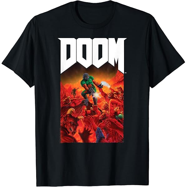 Amazon | DOOM Red Sketched Cover Art Retro Video Game Tシャツ | T 