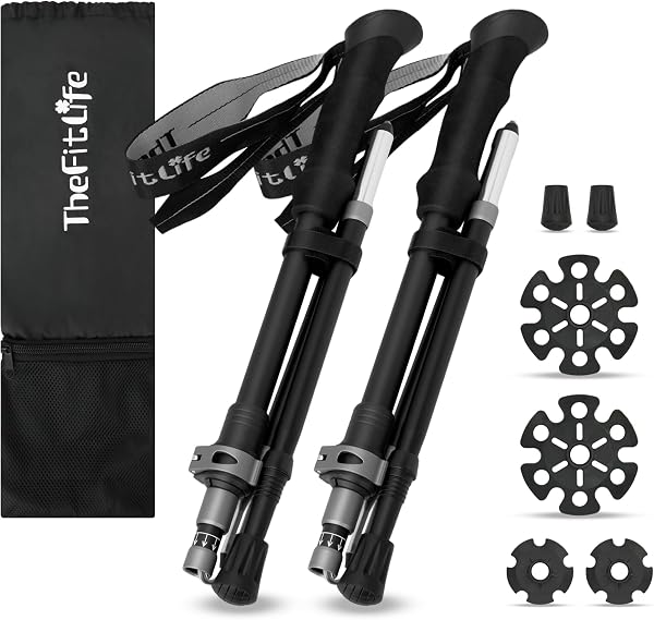TheFitLife トレッキングポール 折畳み 登山 ストック 軽量 100-120cm伸縮 ウォーキングポール ウォーキングステッキ 2本セット 登山杖 登山ポール 山登り ステッキ ハイキングポール 男性 女性 高齢者 - 1