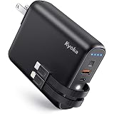 KYOKA モバイルバッテリー 大容量 9600mAh (PD対応+ケーブル内蔵) 軽量 USB-C急速充電器 18W 急速充電 LEDライト usb コンセント （Lightning/Type-C 2種類ケーブル内蔵） 最大5V/3A ACアダプタ