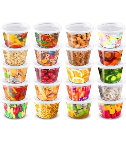 Amazon｜蓋付きプラスチックデリ容器 24個パック 32オンス 蓋付き 透明
