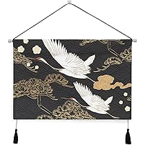 掛け軸2本と家紋付タペストリー Amazon.co.jp: 掛け軸 タペストリー 金色 ツル 鶴 和風 和柄