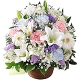旬のおまかせアレンジ ホワイト＆パステル～リリー～M 生花 お供え お悔やみ 花 お彼岸 お盆 命日 ユリ
