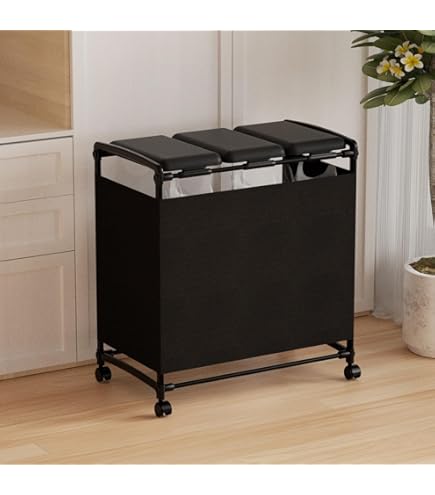 Amazon｜蓋付き目隠し分別ダストワゴン タワー 45L 3分別 ブラック