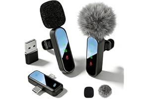 Gicorino Wireless Mini Lavalier Lapel Microphone for iPhone iPad & Android Phone, 2 in 1 Lapel Mic for Video Recording- Dual Mics with Noise Reduction for Video YouTube Tiktok Podcast Vlogging(2 Pack)