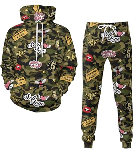 Amazon.co.jp: ジャージ メンズ 猫柄 迷彩柄 上下セット ロングパンツ