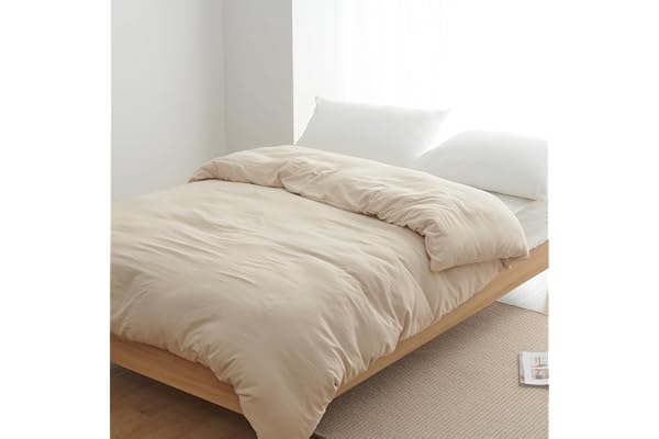 クモリ(Kumori) 掛け布団カバー シングル 洗いざらし 吸湿速乾 素肌にやさしい 柔らかい しっとり ピーチスキン シワ加工 丸洗いOK オールシーズン 布団カバー 掛ふとんカバー (シングル・150X210cm アイボリー)