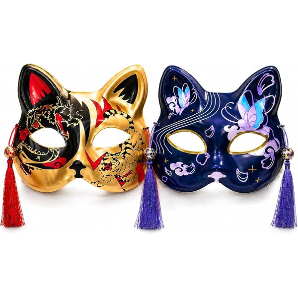 Amazon | [株式会社 山本人形] 猫の半面お面 黒金色 ブラックゴールド