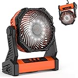 Camping Fan with LED Lantern, 10000mAh Rechargeable Battery Operated Outdoor Tent Fan with Light & Hook, 270° Pivot, 3 Speeds