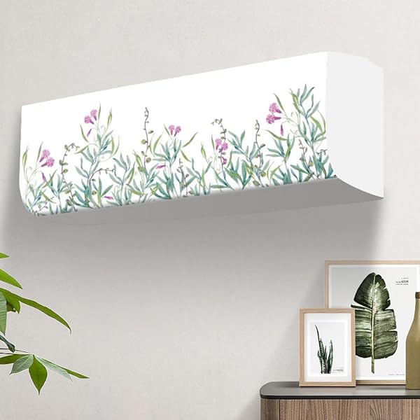 Jinchuan Air Conditioner Cover, Full Cover, Washable, Floral Pattern, Nordic Style, Dust Prevention, Dust, Pollen, Pet Hair, Interior, Stylish (Night Jasmine, Fits within 29.5 - 37.4 inches (75 - 95 - 1
