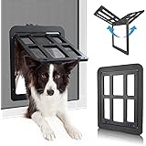 PETLESO犬ドア ペット用網戸ドア 網戸用ドア 犬自由に出入の口 ロック可能取付簡単の大型犬用ペットドア (中大型犬用)黒