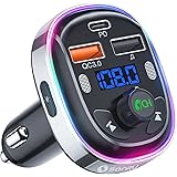 【 2023進化モデル】SONRU FMトランスミッター Bluetooth 5.3 デュアルマイク ノイズ軽減 車載充電器 3つポート USB&Type-C QC3.0急速充電 PD30W対応 12V/24V車対応 ハンズフリー通話 7色LEDライ