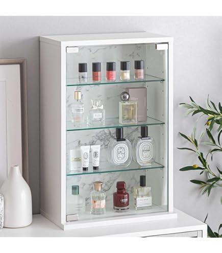 コレクションケース ホワイト ガラス棚付き Amazon.co.jp: コレクションケース 縦型 幅45cm ミラー付 ホワイト IT