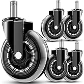 Office Chair Wheels - Replacement Rubber - Universal Fit 3 Inch Casters, Heavy-Duty, Noise Free, 98%, for All Floor (5)