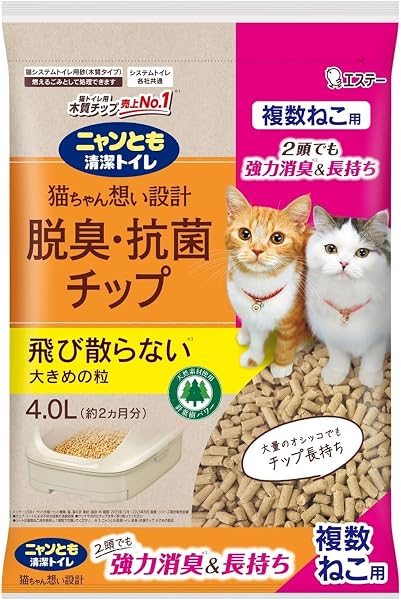 Nyantomo Clean Toilet, Cat Litter, Strong Deodorizing Even 2 Heads, Long Lasting, Deodorizing and Antibacterial Chips, For Multiple Cats, Large Grains, 1.3 gal (4.0 L) System Toilet, For Cats - 1
