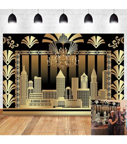 JeVenis Art Deco Photo Booth Prop Rahmen – 1920er Jahre Selfie-Rahmen In Schwarz-Gold | Für Roaring 20's Partys & Mottos