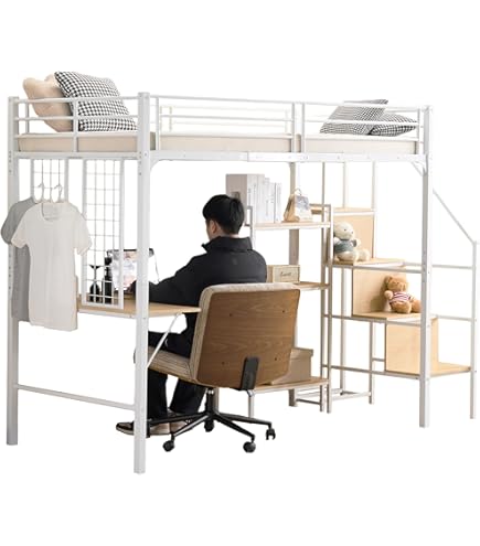 Amazon｜システムベット 宮棚 ロフトベッド シングル 手すり付き階段 
