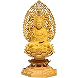 TheChanger 繁樓藝雕 仏像 観音像 観音菩薩 仏壇仏像 木彫り 置物 飛天光背 八角台座 柘植の木 祈る 厄除け（高さ17cm×巾8.5cm×奥行8.5cm）