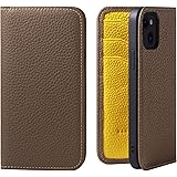 [HANATORA] iPhone8 / iPhone7 /iPhone SE3/SE2 (第3世代・第2世代) ケース バイカラー 手帳型 本革 シュリンクカーフレザー スマホケース 耐衝撃 磁石不使用 マグネットなし ハンドメイド トープ イエロ