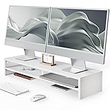 Fenge モニター台 卓上 パソコン台 デスクシェルフ モニタースタンド 2段 木製 幅80cm モニター 台 pc台 机上台 机上ラック デスク周り収納 卓上台 ディスプレイ 台 置き台 モニターラック (ホワイト)