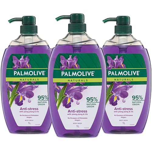 Palmolive Naturals Body Wash 3L (3x1L), Anti-Stress with Ylang Ylang and Iris, Soap Free Shower Gel, No Parabens or Phthalate