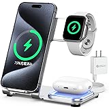 Braveby ワイヤレス充電器 三台同時充電 急速充電器 スタンド充電器 Apple Watch充電器 15W 置くだけ ワイヤレスチャージャー 3in1スマホ充電器 iPhone15/iPhone14//Google Pixel/AQUOS se