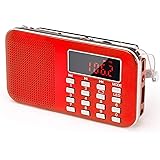 J-908 USB ラジオ 充電式 AM/ワイドFM ポータブル ラジオ 懐中電灯付き 対応 AUX SD MP3 多機能 by Gemean (赤)
