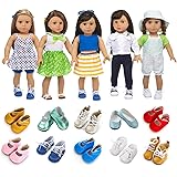 XFEYUE American 18 Inch Girl Doll Clothes and Accessories 5 Sets Doll Clothes Dress Outfits + 2 Random Style Shoes for 18 Inc