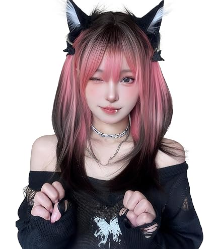 【即納】黒×ピンク レイヤーカット ファッションウィッグ コスプレ 創作 派手髪 Amazon.co.jp: ウィッグ ウルフ ショート フルウィッグ ピンク かつら