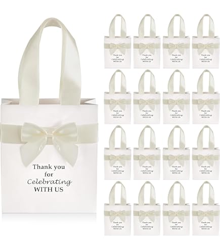 Harloon 36 Pcs Thank You Gift Bags With Bow Ribbon Floral Paper Favor Bags Baby Shower Bags Candy Small Bags For Business Birthday Wedding Bridal Shopping Goodie Treat(Leaves