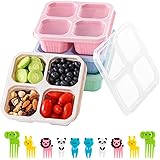 4 Pack Snack Containers, 4 Compartment Bento Snack Box with Transparent Lids, Reusable Meal Prep Lunch Containers for Kids an
