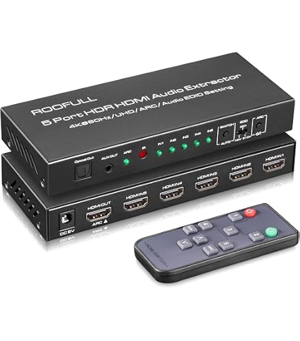 Amazon | 4K@60Hz 5 Port HDMI Switch with Remote，5 in 1 Out 4Kx2K
