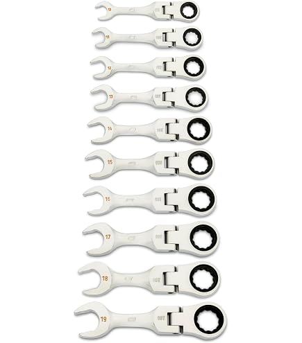 Olsa Tools 12-Piece Stubby Ratcheting Wrench Set – Metric, Flex Head, 120-Tooth, 6-Point Box End, Bolt Extractor, Chrome Vanadium Steel