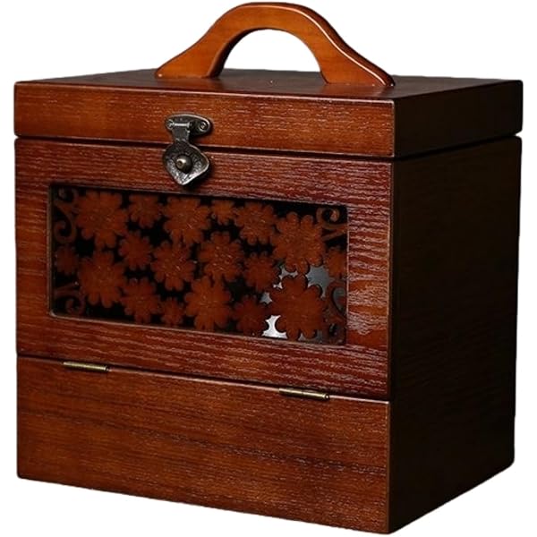 ⭐アンティーク木製　ジュエリー＆メイクチェスト　ボックス 大容量　鏡付き Amazon.co.jp: ウッドギャラリー樹 メイクボックス コスメティック