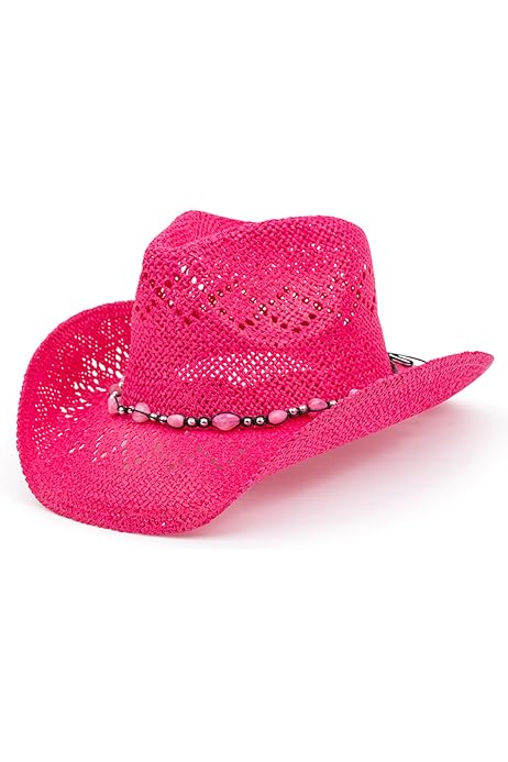 Pink Cowboy Hat for Women, Straw Beach 