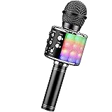BlueFire カラオケマイク カラオケ機器 音楽再生 ノイズキャンセリング 多彩LEDライト (ブラック)