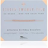Lucky Feather Happy 25th Birthday Gifts for Women - 14K Gold Dipped Beads Bracelet on Adjustable 7”- 8” Cord - Turning 25 Bir
