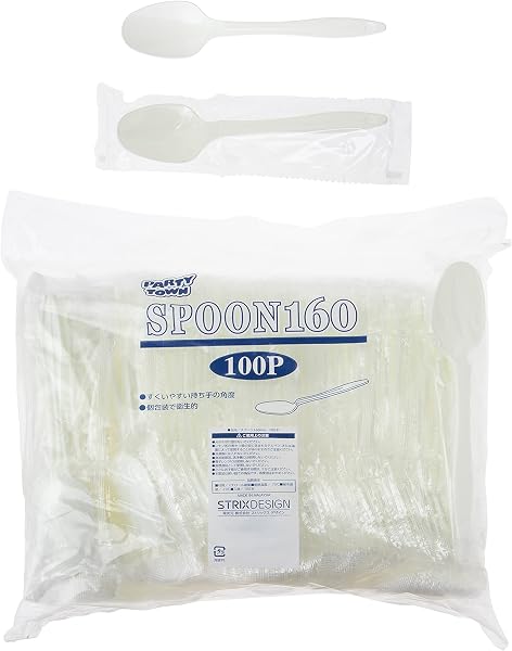 ストリックスデザイン 使い捨て スプーン 個包装 業務用 100本 16cm 白 すくいやすく口当たりもなめらか プラスチック SG-052 - 1