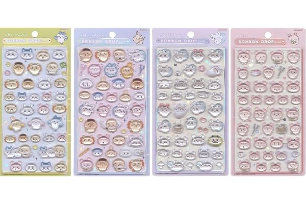 サンスター文具(Sun-Star Stationery) ボンボンドロップシール ちいかわ 【4個セット】 I モモンガ・古本屋・みんな ニコニコ・みんな ポーズ S8542929 S8542937 S8542953 S8542961